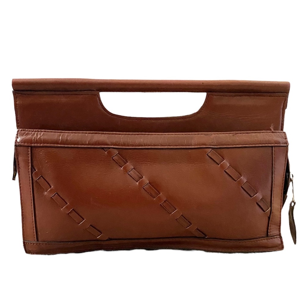 Vintage 70’s Woven Brown Leather Purse/Clutch Handbag Boho